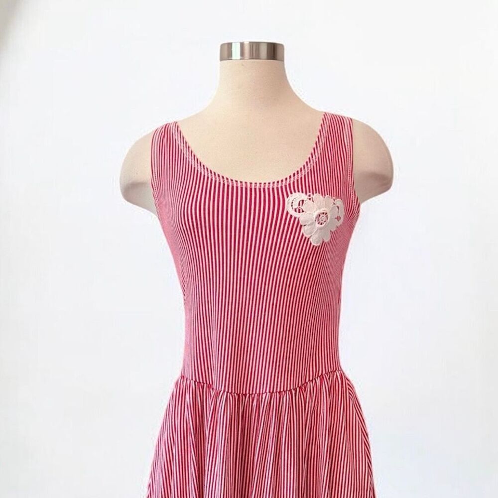 Sweet Inspirations Sleeveless Fit Flare 1970s Red Stripe Maxi Dress Floral Mediu - Picture 2 of 7